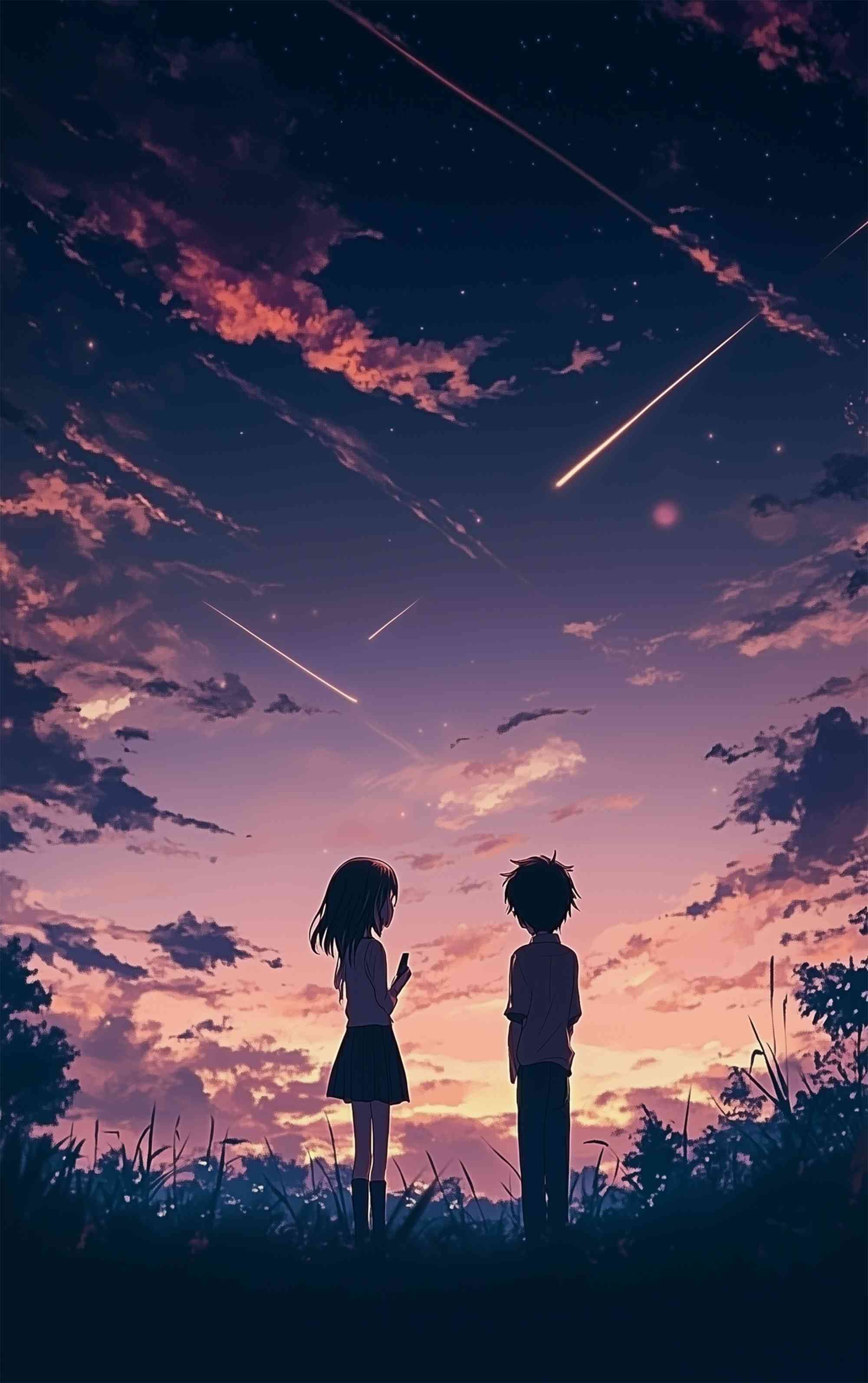Silhouette Anime Wallpaper – Stars, Sunset & Dreamy Sky | MirrorLog